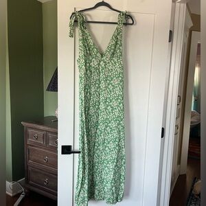 ASOS green floral plunge maxi dress with shoulder ties